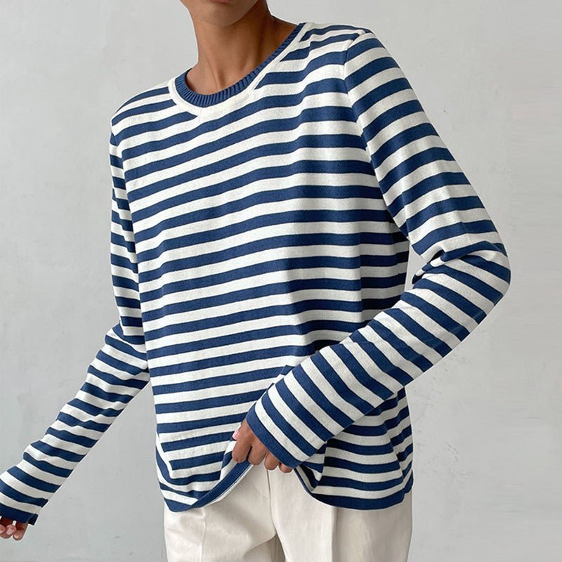 Pull Femme à Rayures Nautiques Col Rond Manches Longues Coupe Décontractée - Hiverline