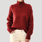 Pull Femme Col Montant Maille Torsadée Oversize Casual Hiver - Hiverline