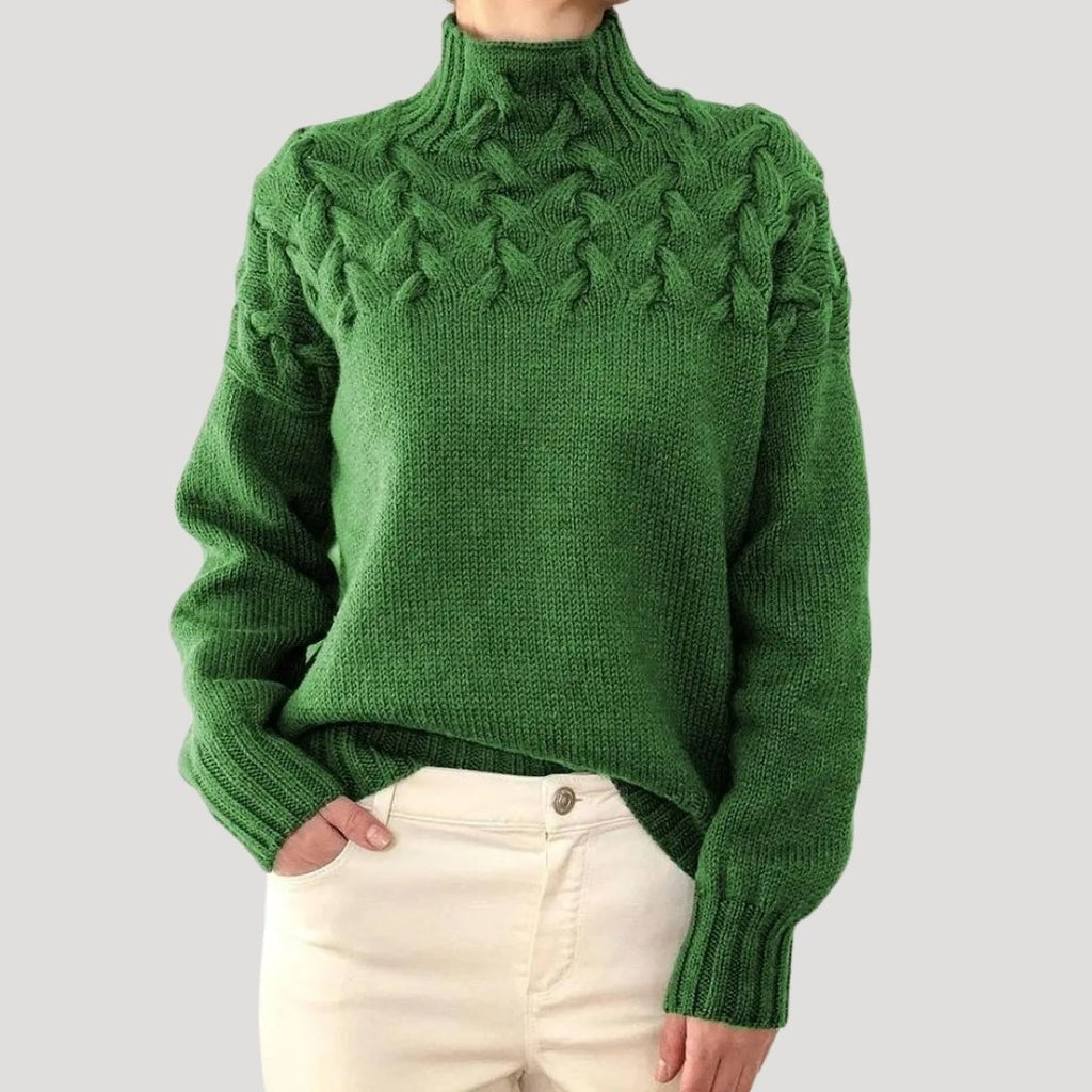 Pull Femme Col Montant Maille Torsadée Oversize Casual Hiver - Hiverline
