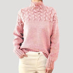 Pull Femme Col Montant Maille Torsadée Oversize Casual Hiver - Hiverline