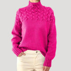Pull Femme Col Montant Maille Torsadée Oversize Casual Hiver - Hiverline