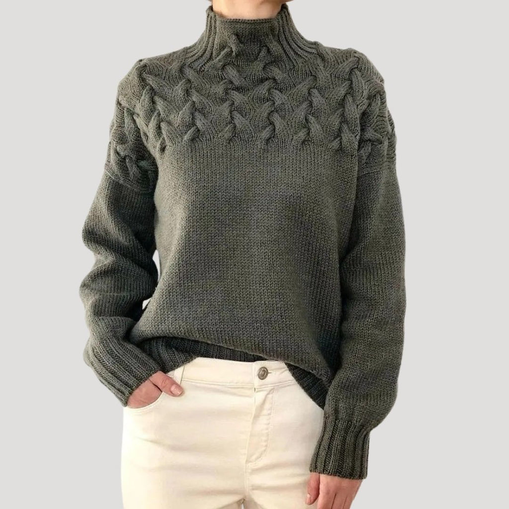 Pull Femme Col Montant Maille Torsadée Oversize Casual Hiver - Hiverline