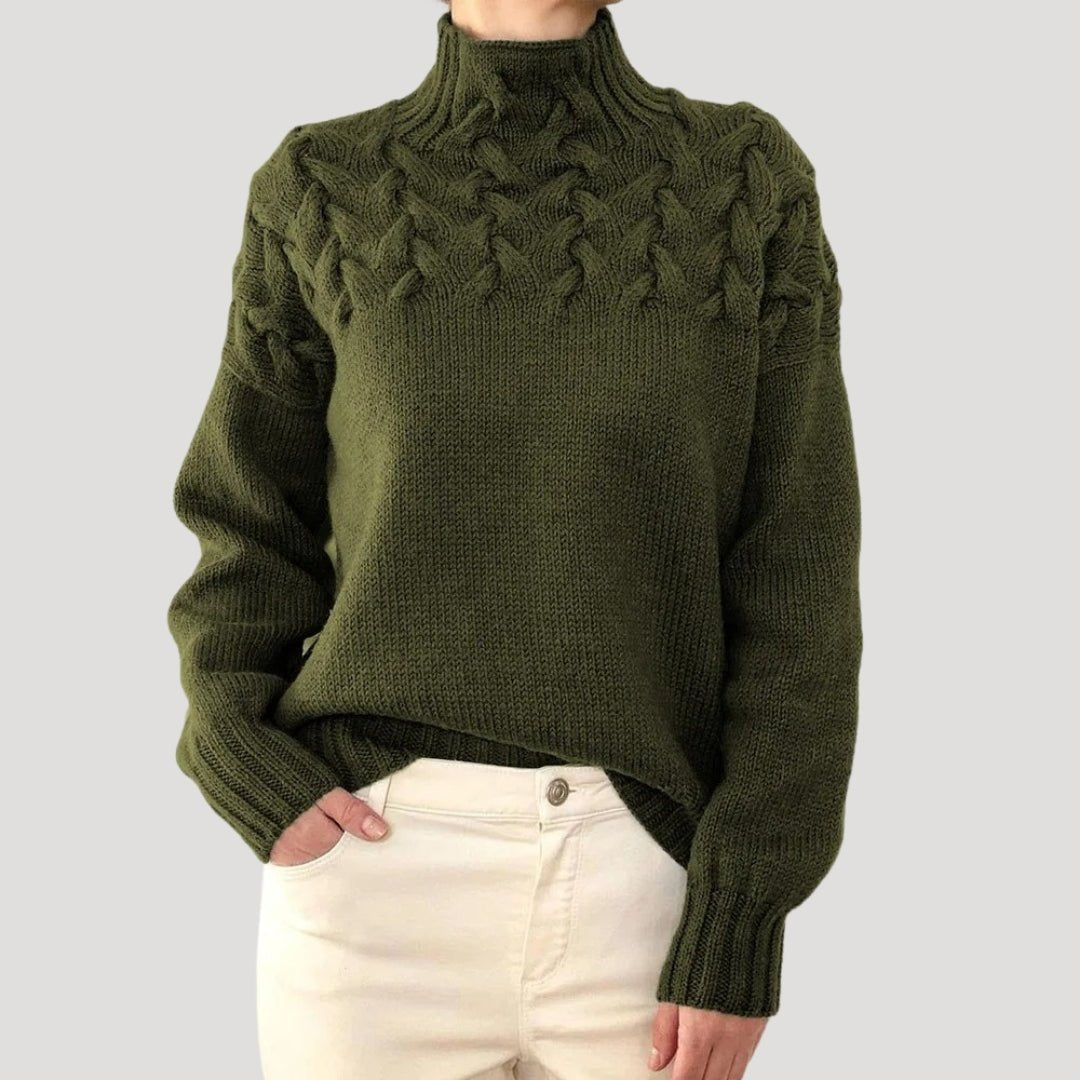 Pull Femme Col Montant Maille Torsadée Oversize Casual Hiver - Hiverline