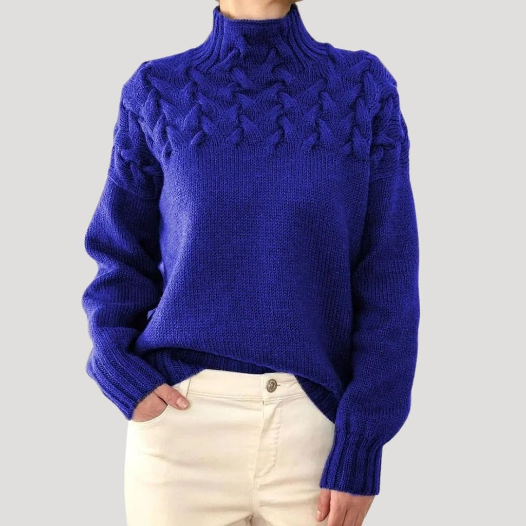 Pull Femme Col Montant Maille Torsadée Oversize Casual Hiver - Hiverline