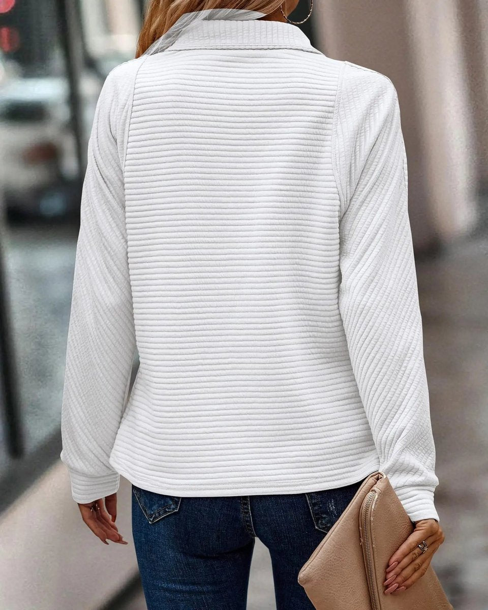 Pull Femme Col Montant Zip Quart Côtelé Casual Automne Hiver - Hiverline