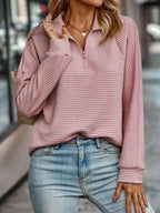 Pull Femme Col Montant Zip Quart Côtelé Casual Automne Hiver - Hiverline
