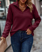 Pull Femme Col Montant Zip Quart Côtelé Casual Automne Hiver - Hiverline