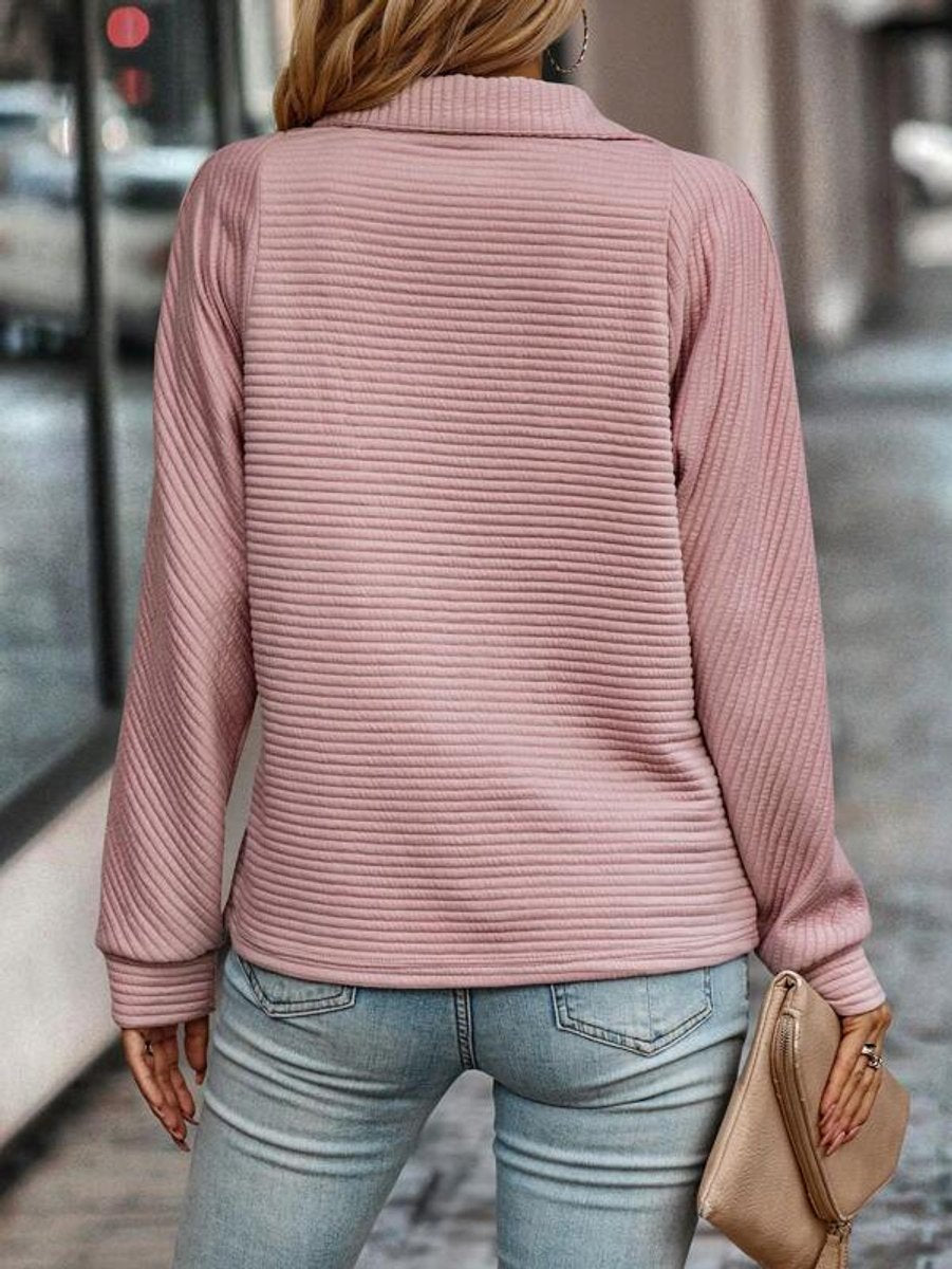 Pull Femme Col Montant Zip Quart Côtelé Casual Automne Hiver - Hiverline