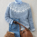 Pull Femme Col Rond Fair Isle Nordique Oversize Tricot Doux Hiver Casual - Hiverline