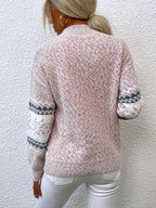 Pull Femme Col Rond Jacquard Flocons de Neige Oversized Casual Hiver - Hiverline