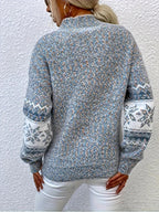 Pull Femme Col Rond Jacquard Flocons de Neige Oversized Casual Hiver - Hiverline