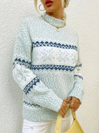 Pull Femme Col Rond Jacquard Flocons de Neige Oversized Casual Hiver - Hiverline