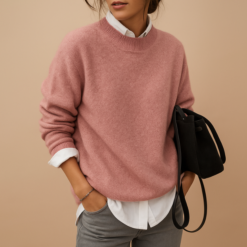 Pull Femme Col Rond Oversize Manches Longues Tricot Doux - Hiverline
