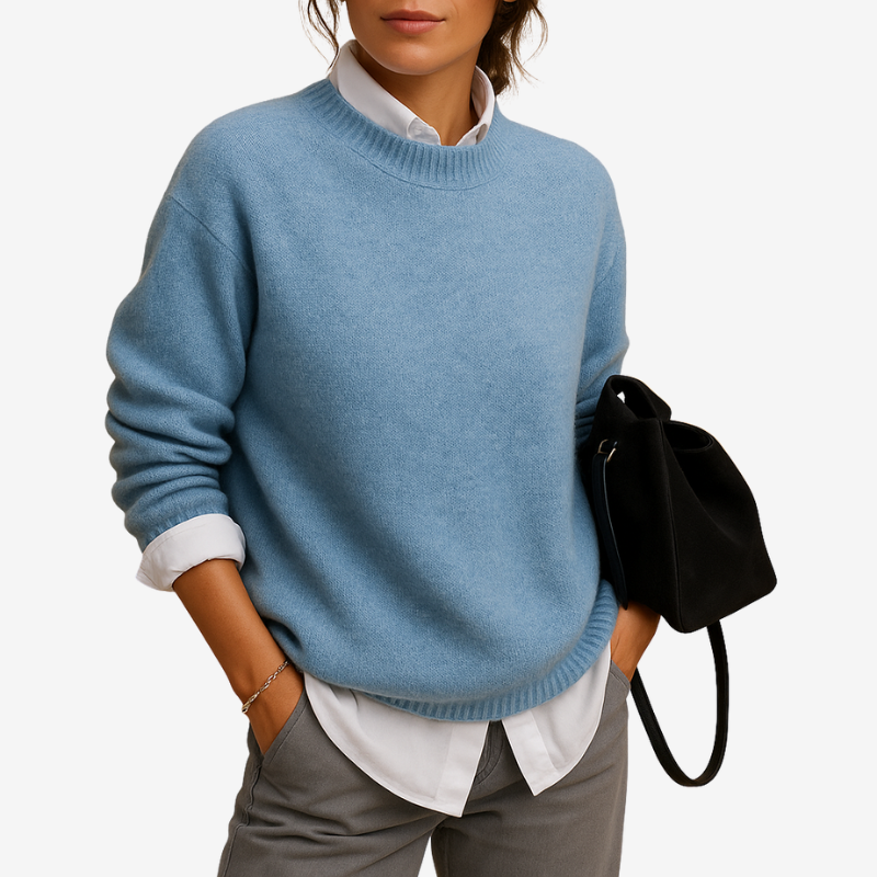 Pull Femme Col Rond Oversize Manches Longues Tricot Doux - Hiverline