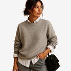 Pull Femme Col Rond Oversize Manches Longues Tricot Doux - Hiverline