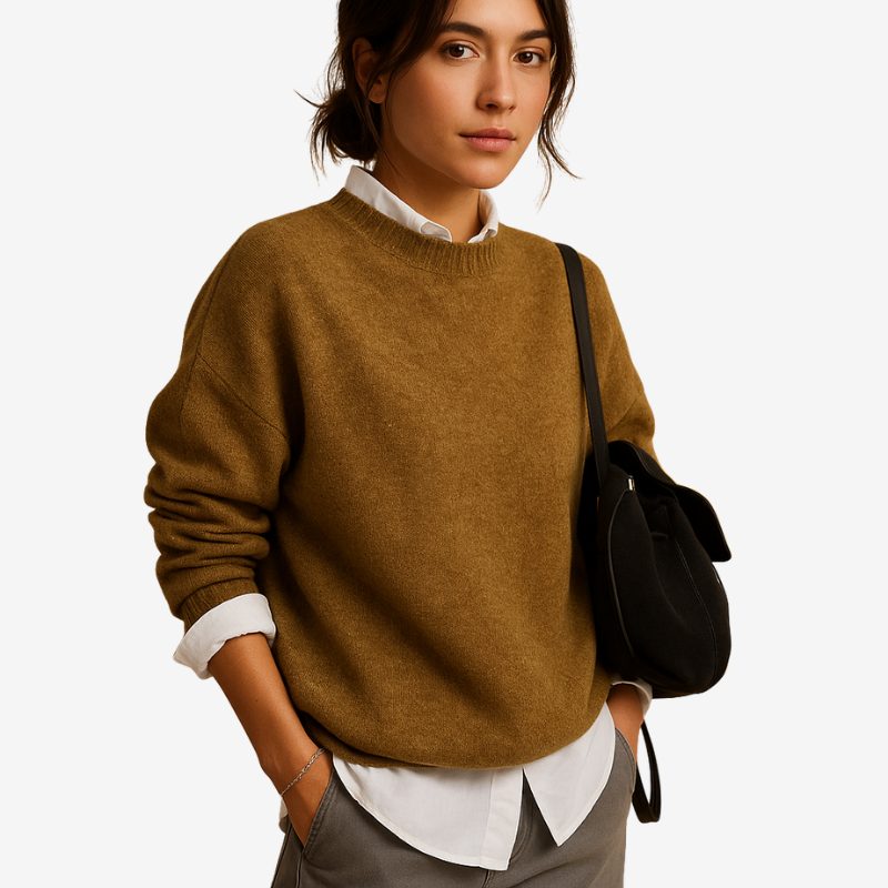 Pull Femme Col Rond Oversize Manches Longues Tricot Doux - Hiverline