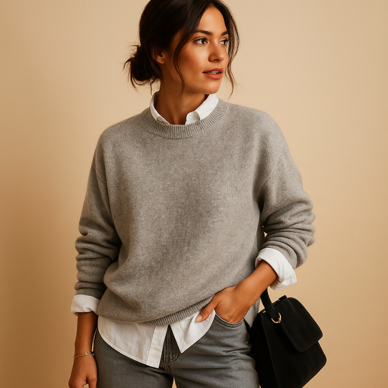 Pull Femme Col Rond Oversize Manches Longues Tricot Doux - Hiverline