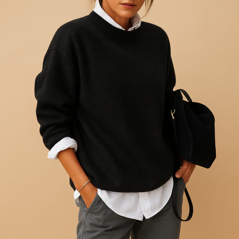 Pull Femme Col Rond Oversize Manches Longues Tricot Doux - Hiverline
