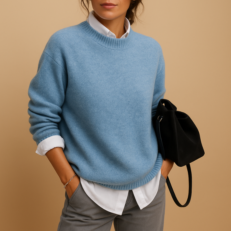 Pull Femme Col Rond Oversize Manches Longues Tricot Doux - Hiverline