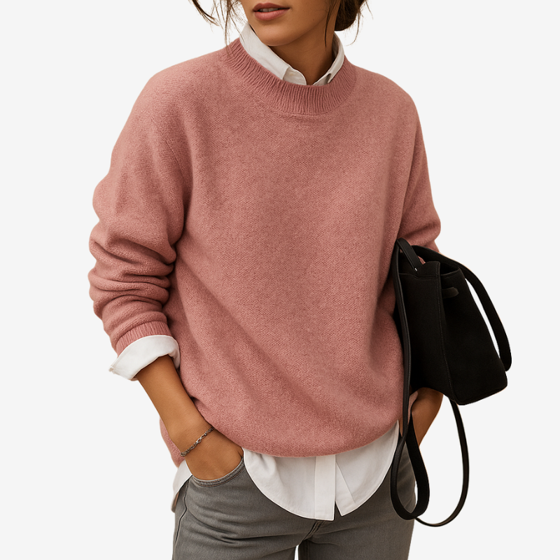Pull Femme Col Rond Oversize Manches Longues Tricot Doux - Hiverline
