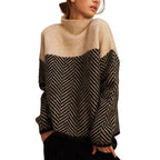 Pull Femme Col Roulé Color Block Motif Chevrons Oversize - Hiverline