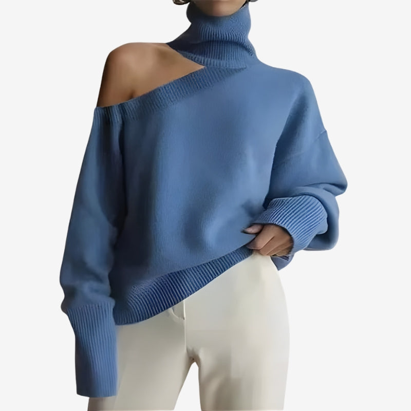 Pull Femme Col Roulé Épaule Dénudée Manches Longues Oversize - Hiverline