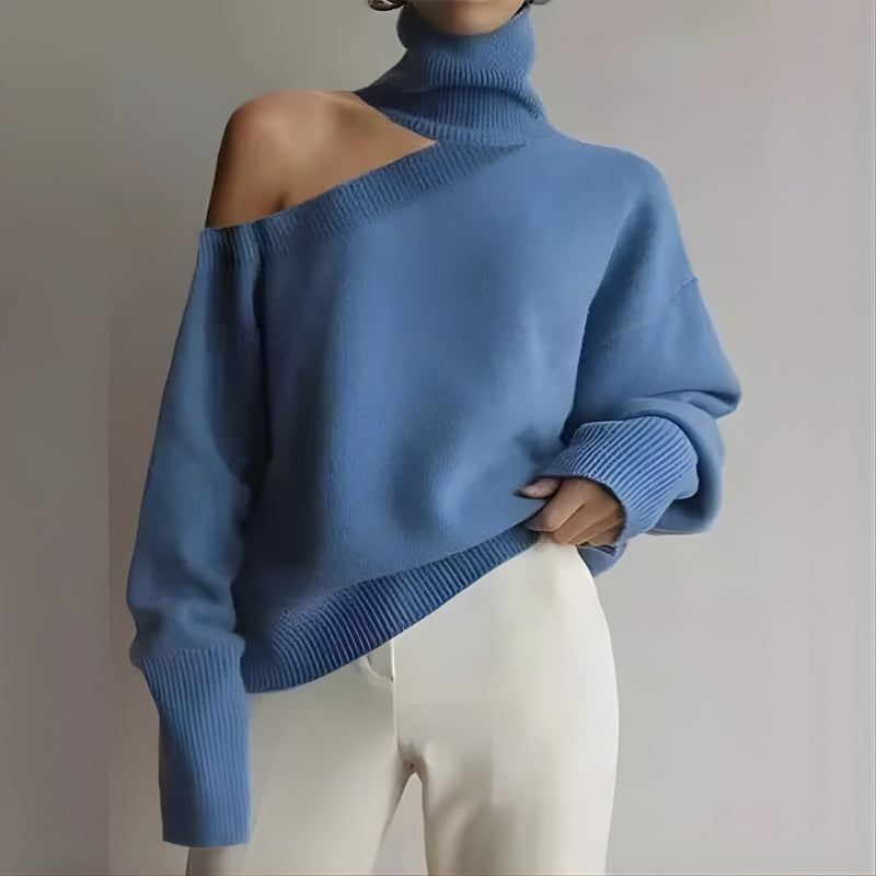 Pull Femme Col Roulé Épaule Dénudée Manches Longues Oversize - Hiverline