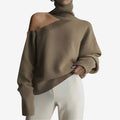 Pull Femme Col Roulé Épaule Dénudée Manches Longues Oversize - Hiverline