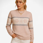 Pull Femme Col Roulé Jacquard Flocons de Neige Manches Longues - Hiverline
