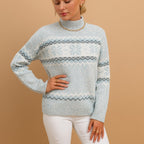Pull Femme Col Roulé Jacquard Flocons de Neige Manches Longues - Hiverline