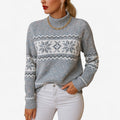 Pull Femme Col Roulé Jacquard Flocons de Neige Manches Longues - Hiverline