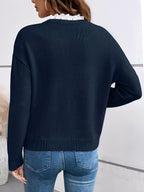 Pull Femme Col V Dentelle Manches Longues Casual Automne Hiver - Hiverline