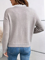 Pull Femme Col V Dentelle Manches Longues Casual Automne Hiver - Hiverline