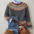 Pull Femme Fair Isle Col Rond Tricot Nordique Oversize Casual Hiver - Hiverline