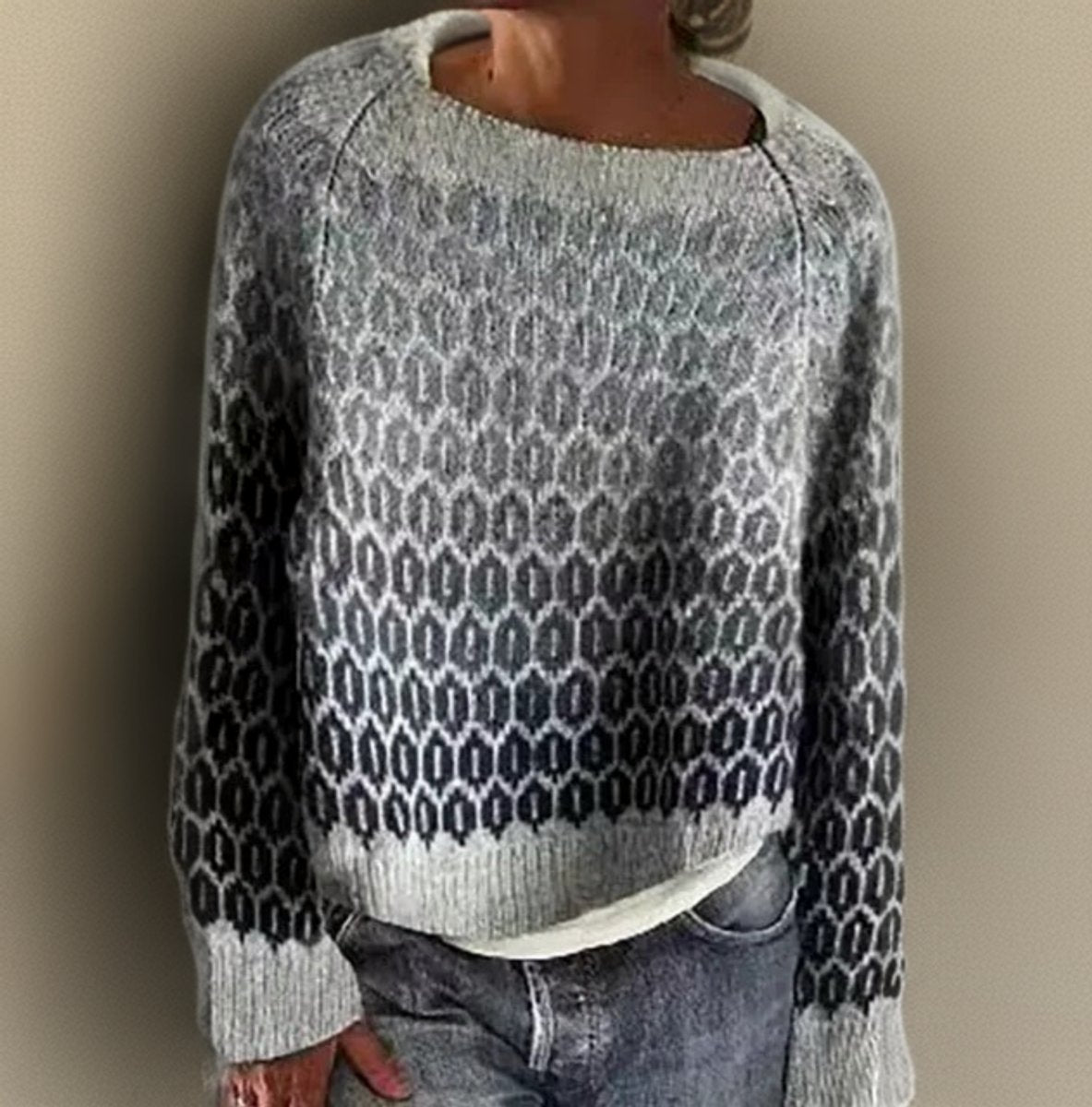 Pull Femme Fair Isle Dégradé Col Rond Manches Longues Coupe Décontractée Hiver - Hiverline