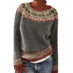 Pull Femme Jacquard Rayé Multicolore Col Rond Manches Longues - Hiverline