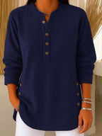 Pull Femme Manches Longues Tricot Côtelé Col Rond Boutons Décontracté Casual - Hiverline