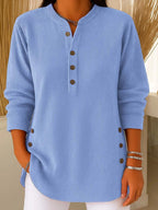 Pull Femme Manches Longues Tricot Côtelé Col Rond Boutons Décontracté Casual - Hiverline
