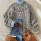 Pull Femme Motif Fair Isle Nordique Col Rond Oversize Casual Hiver - Hiverline