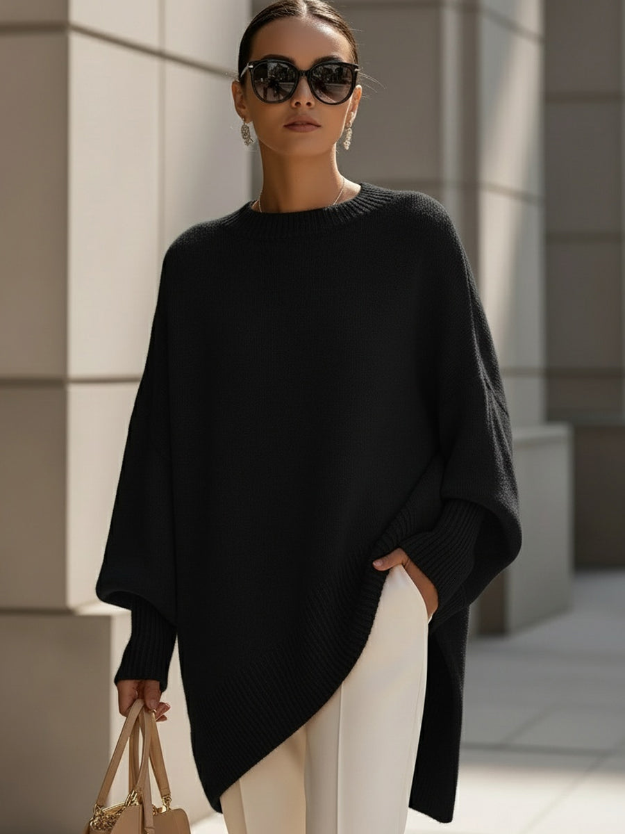 Pull Femme Oversize Col Rond Manche Chauve-Souris Tricot Casual Hiver - Hiverline