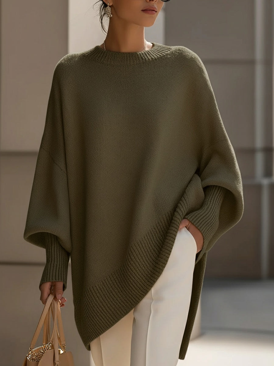 Pull Femme Oversize Col Rond Manche Chauve-Souris Tricot Casual Hiver - Hiverline