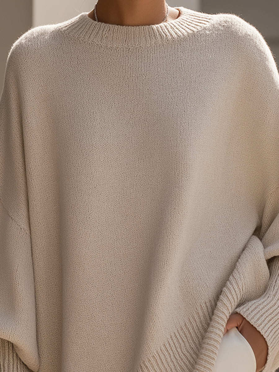 Pull Femme Oversize Col Rond Manche Chauve-Souris Tricot Casual Hiver - Hiverline