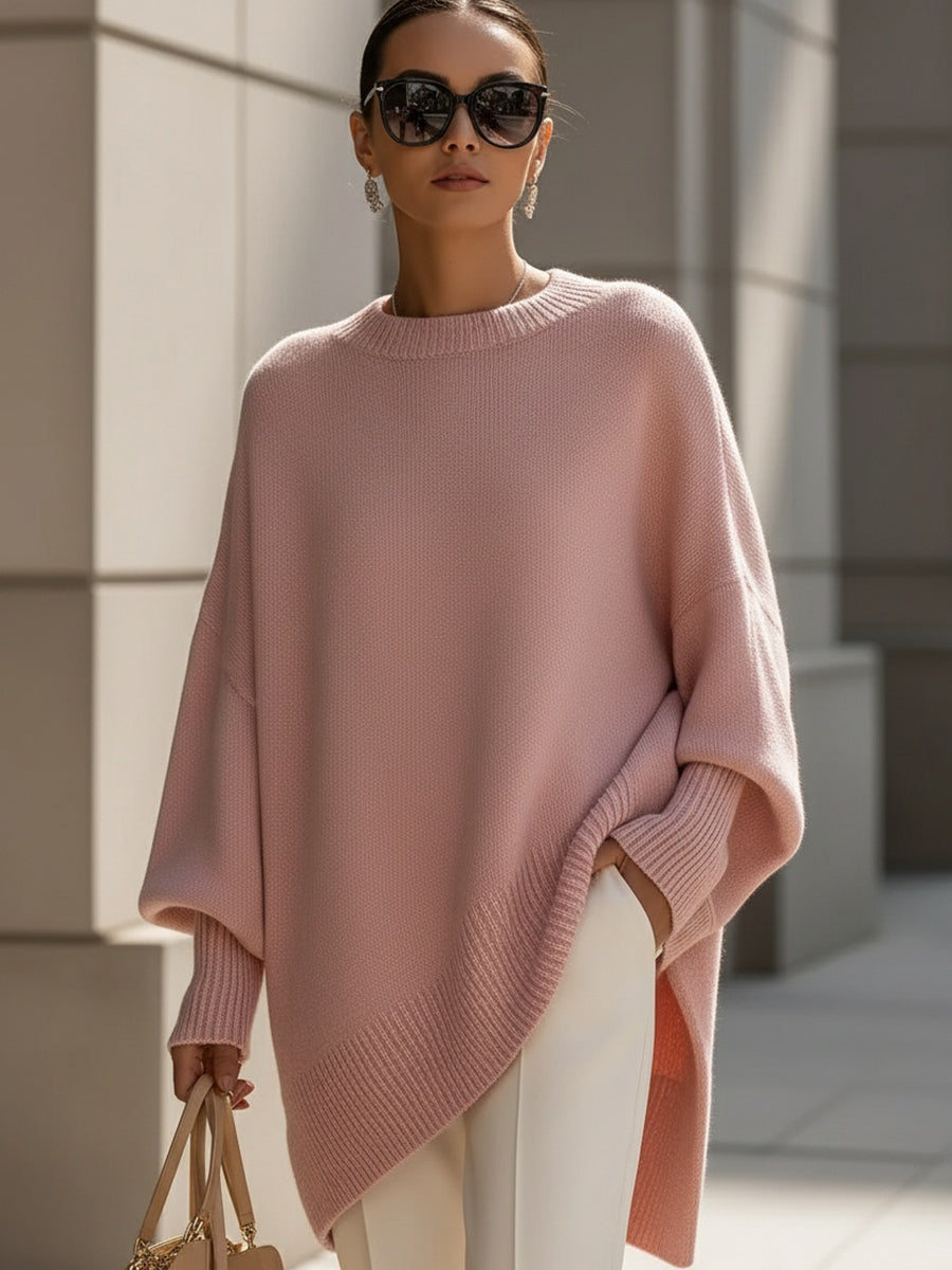 Pull Femme Oversize Col Rond Manche Chauve-Souris Tricot Casual Hiver - Hiverline