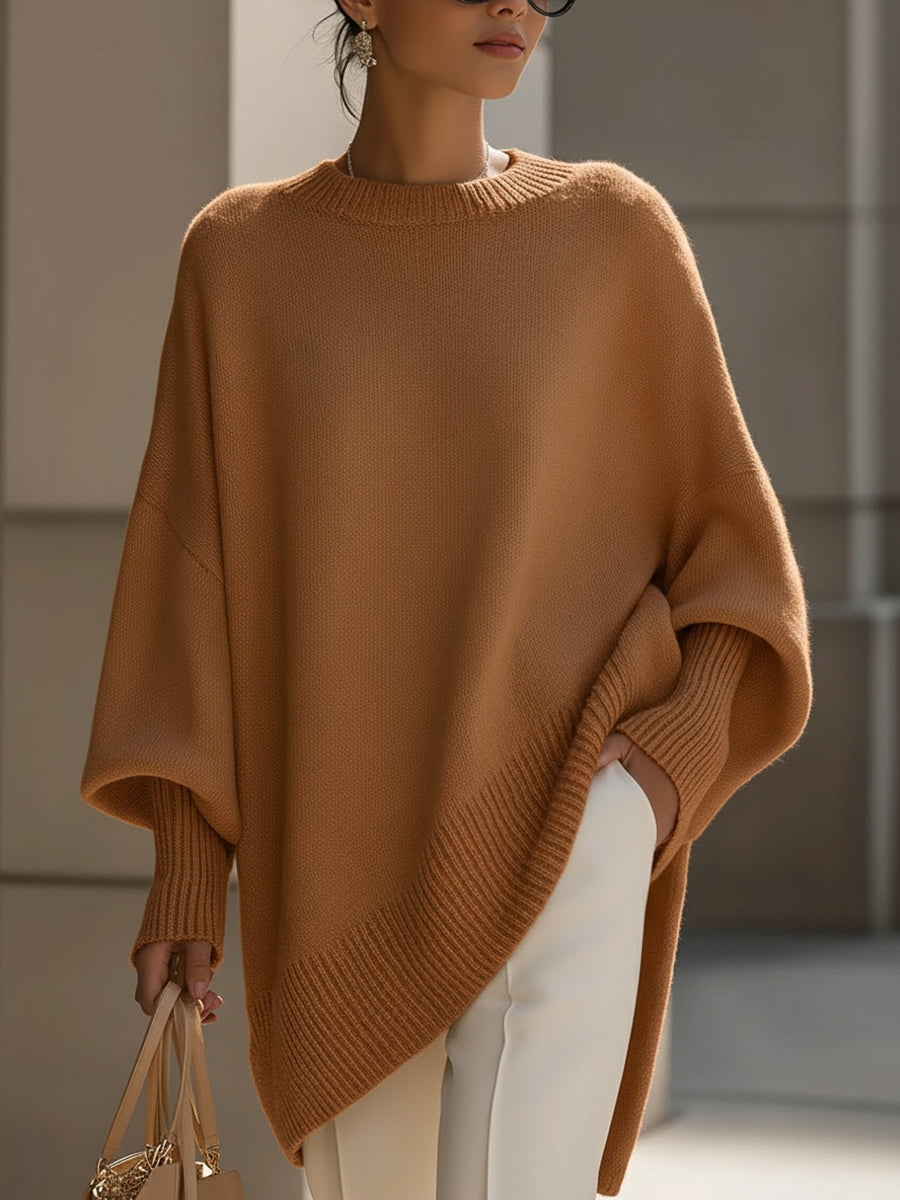 Pull Femme Oversize Col Rond Manche Chauve-Souris Tricot Casual Hiver - Hiverline