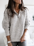 Pull Femme Oversize Demi-Zippé Côtelé Casual Hiver Chaud - Hiverline