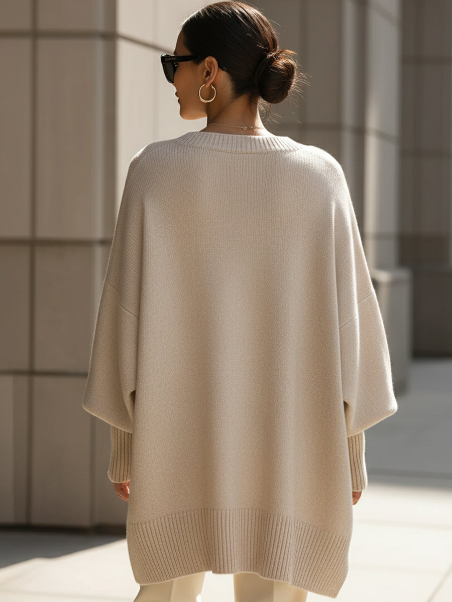 Pull Femme Oversize Manches Chauve-Souris Col Rond Tricot - Hiverline