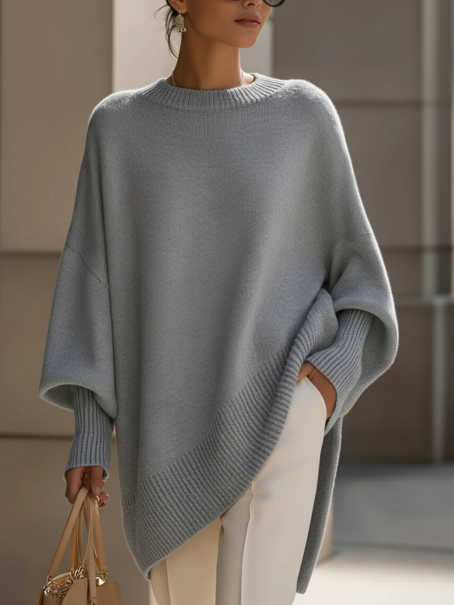 Pull Femme Oversize Manches Chauve-Souris Col Rond Tricot - Hiverline