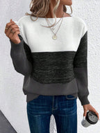Pull Femme Oversize Tricoté à Blocs de Couleur Col Rond Manches Longues Casual Automne Hiver - Hiverline