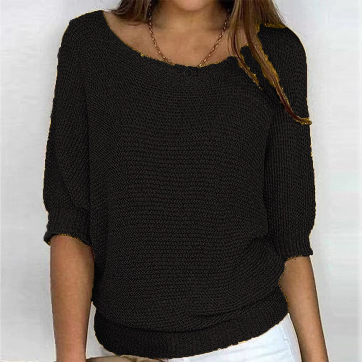 Pull Femme Tricot Manches Chauve-Souris Col V Décontracté Casual - Hiverline