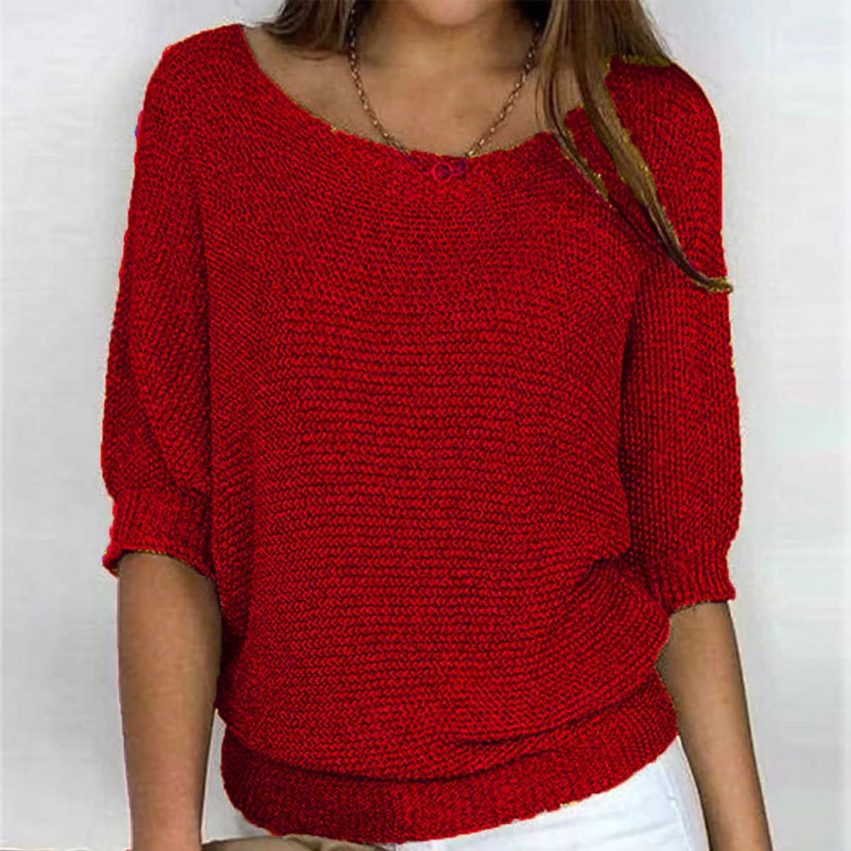 Pull Femme Tricot Manches Chauve-Souris Col V Décontracté Casual - Hiverline